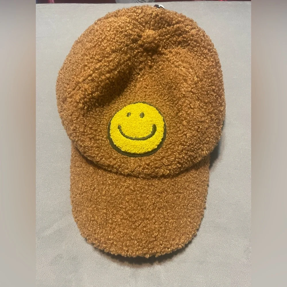 NWT Wonder Nation Brown Faux Shearling Smiley Face Baseball Cap One Size
